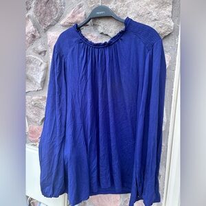 Lane Bryant Peasant Blouse  Boho Japanese Fan Asian Blue Women's Top